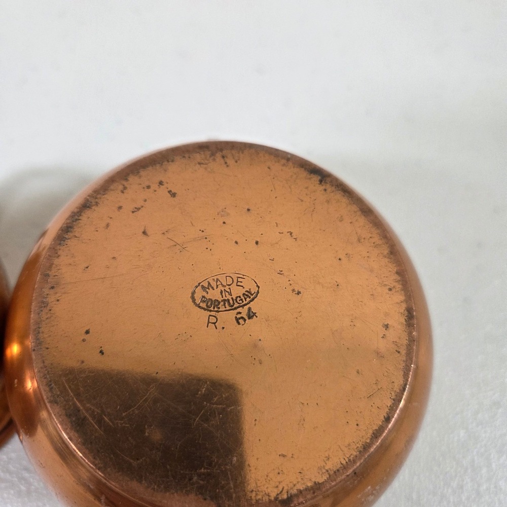Vintage Copper Creamer and Sugar Bowl Set Made in Portugal R. 64 Brass Handles - Picture 4 of 4